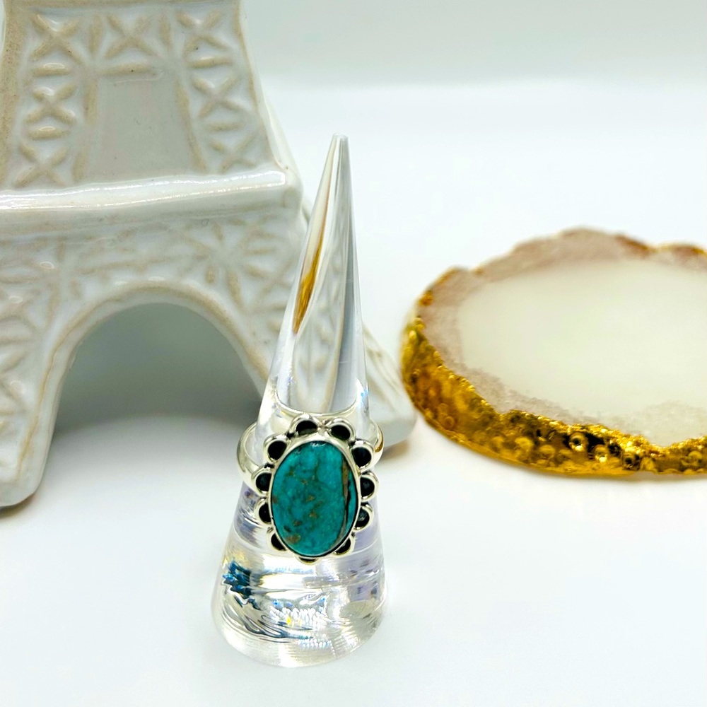 Sterling silver ring. Handmade with natural authentic turquoise stone.